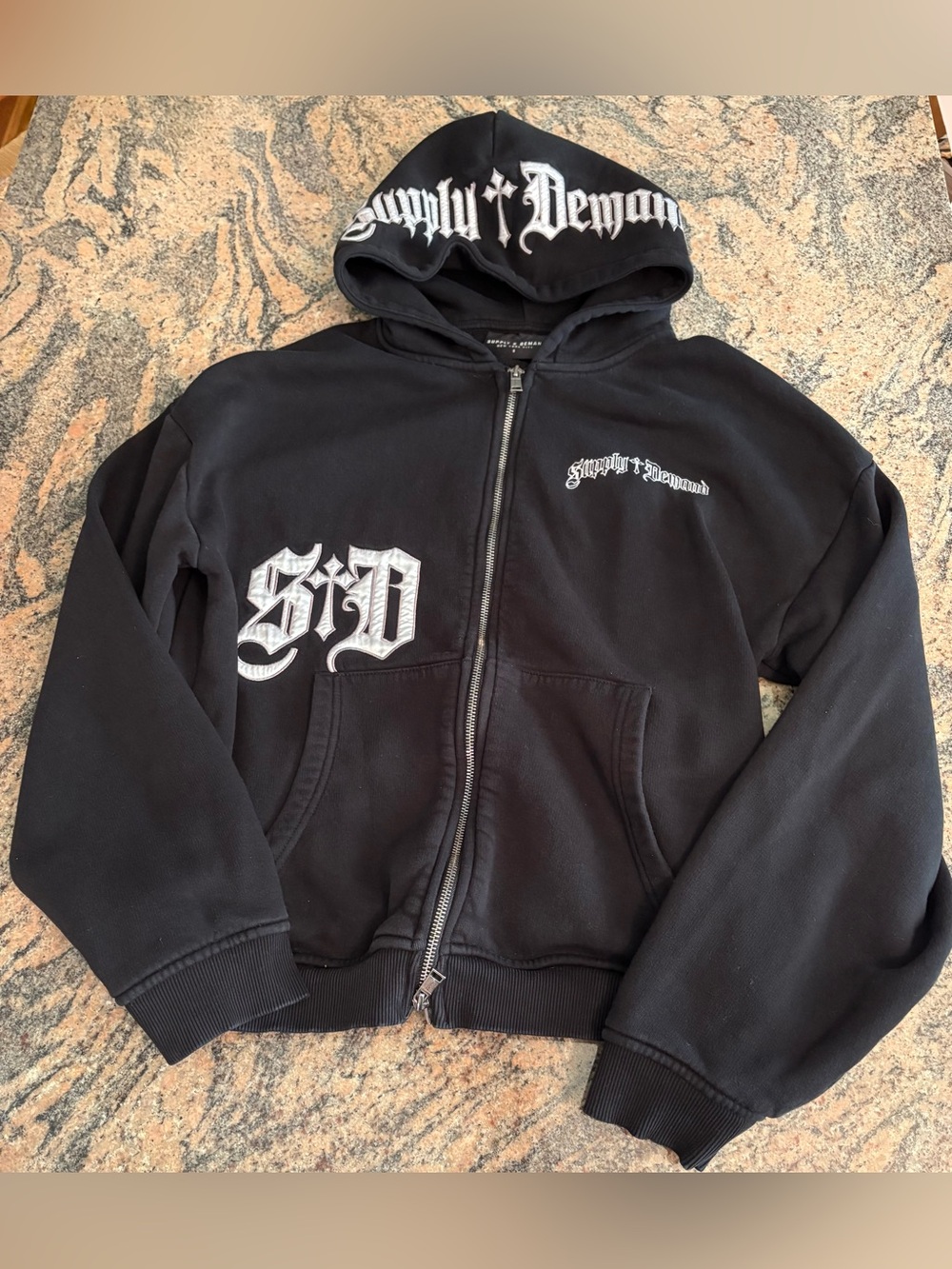 Supply & Demand Spartan Full-Zip Hoodie Black Gothic Print, Size Small